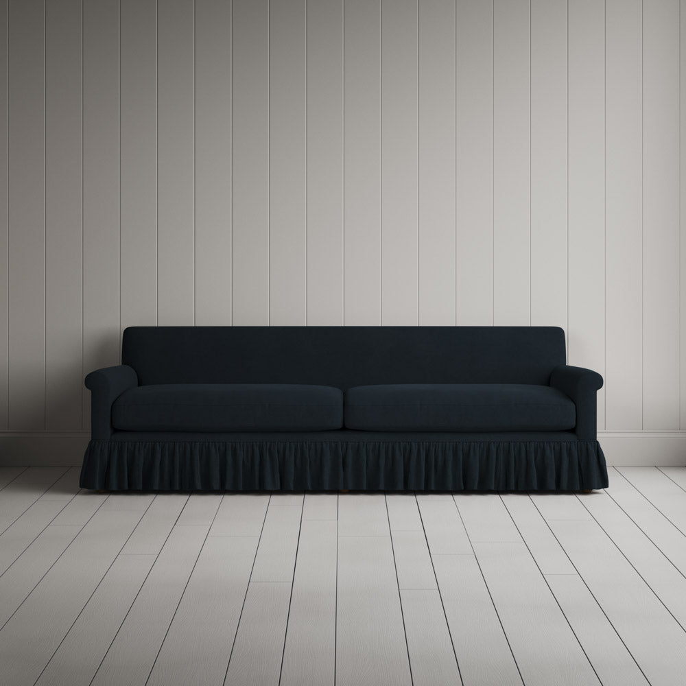  Front View of Curtain Call 4 Seater Sofa in Laidback Linen Midnight 