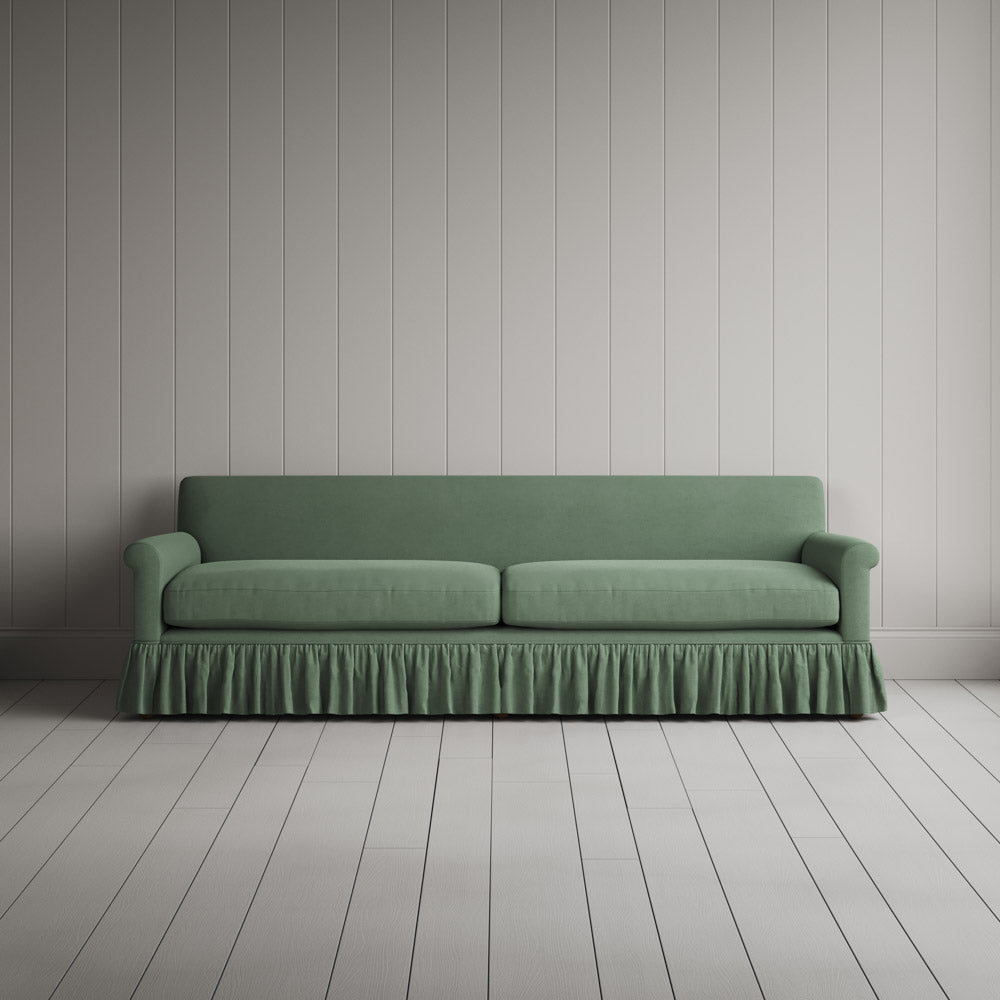  Front View of Curtain Call 4 Seater Sofa in Green Laidback Linen 