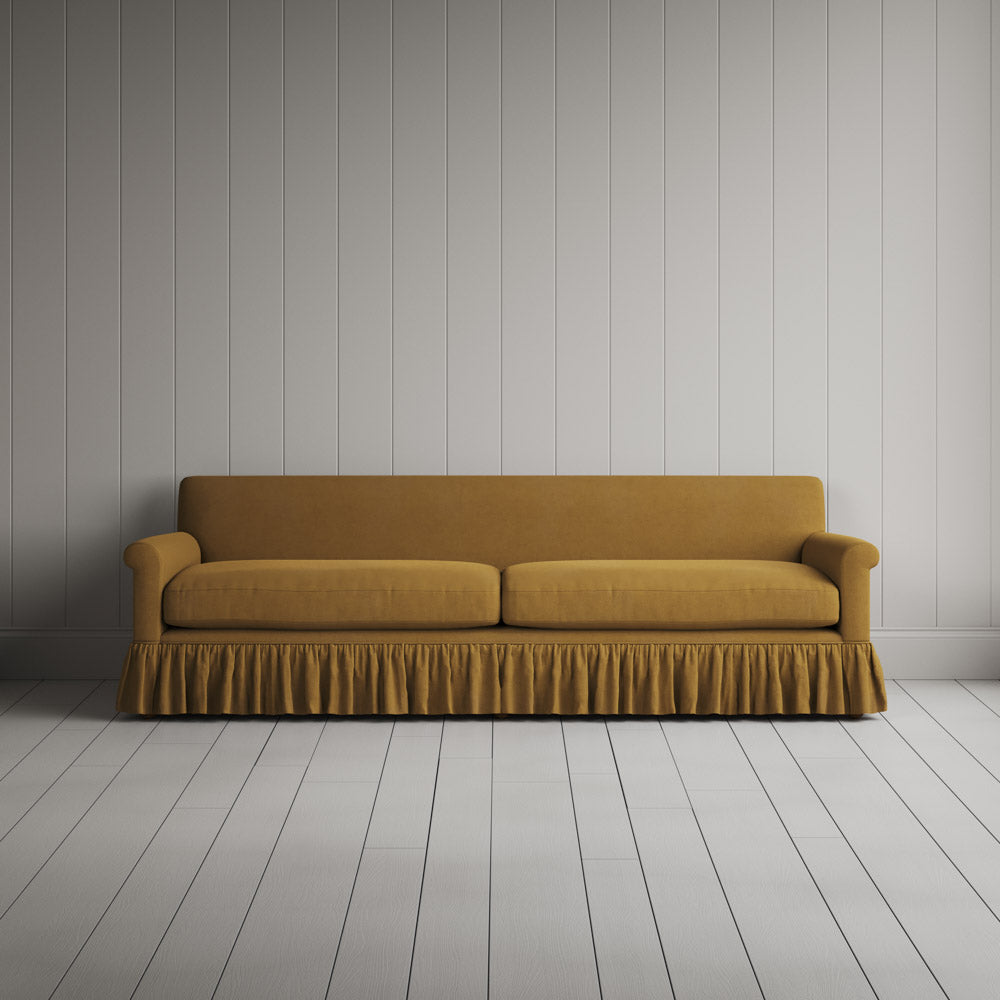  Front View of Curtain Call 4 Seater Sofa in Laidback Linen Ochre 