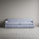 Front View of Curtain Call 4 Seater Sofa in Ticking Cotton, Aqua Brown