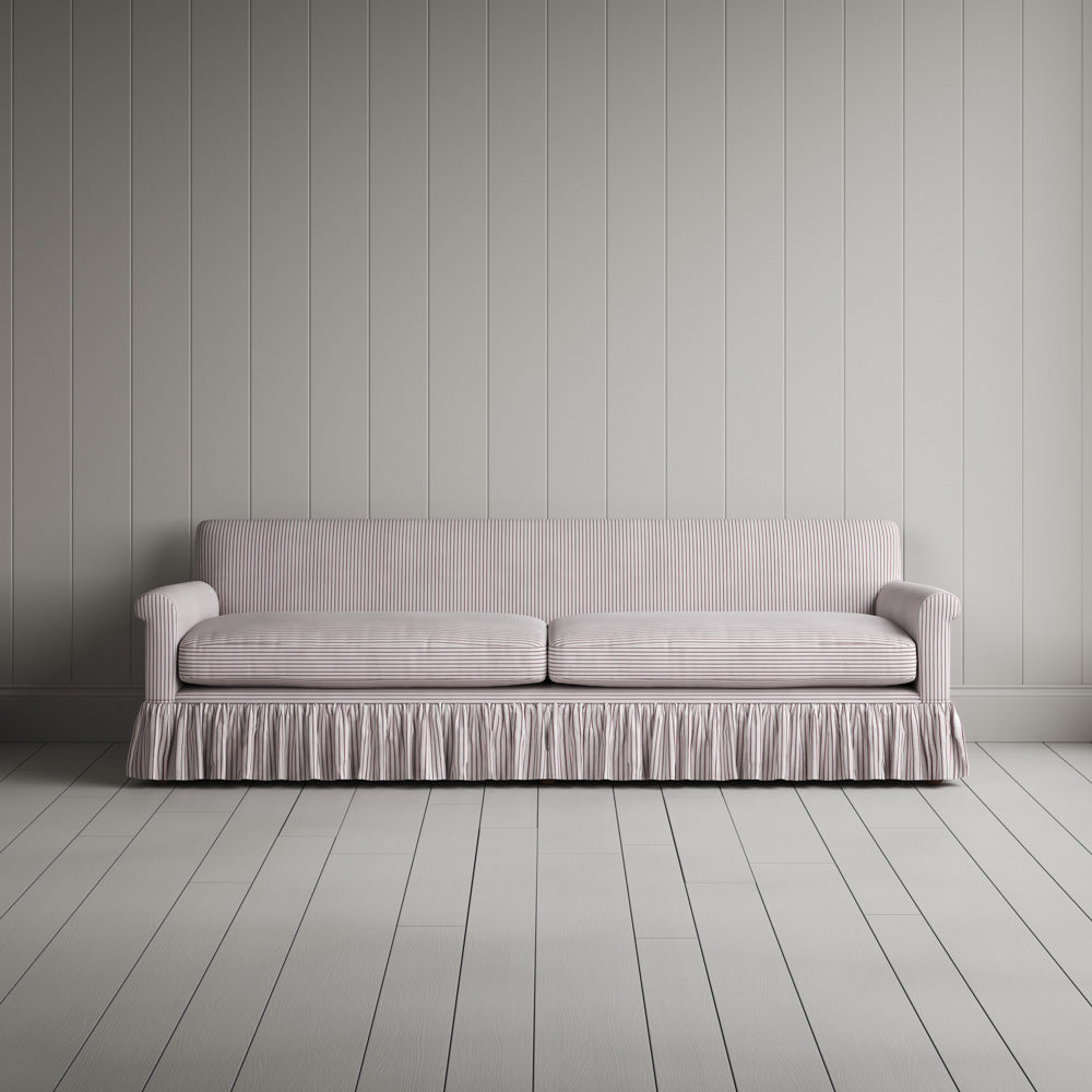 Curtain Call 4 Seater Sofa in Ticking Cotton, Berry - Front View