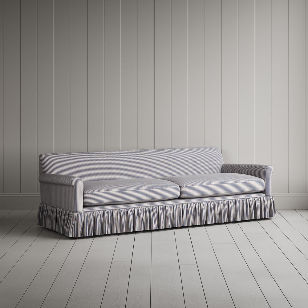 Curtain Call 4 Seater Sofa in Ticking Cotton, Blue Brown