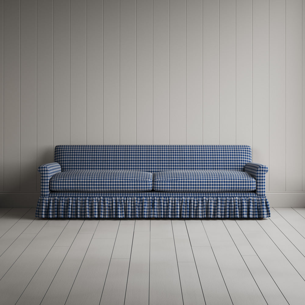  Front View Curtain Call 4 Seater Sofa in Well Plaid Cotton, Blue Brown 