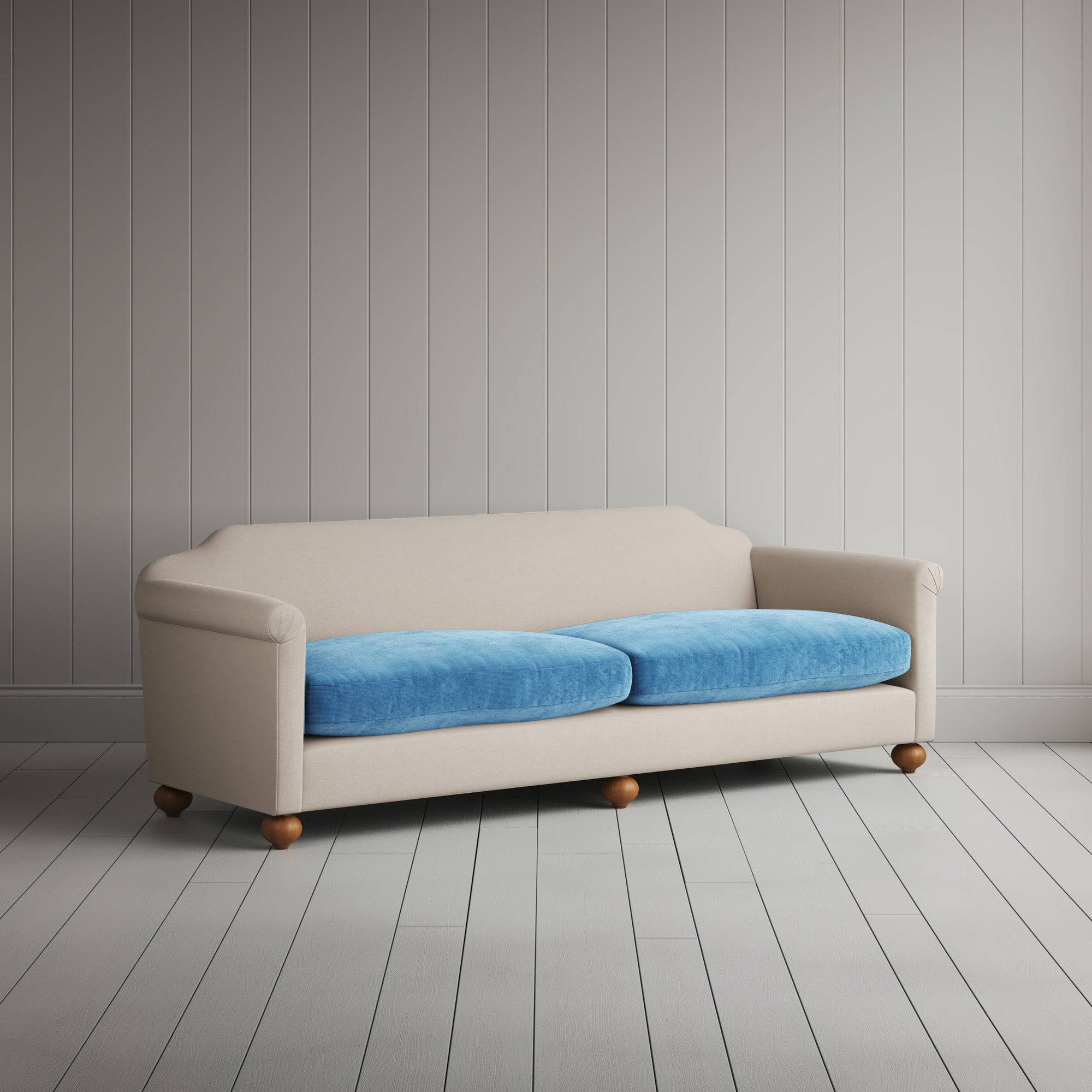  Dolittle 4 seater sofa in Laidback Linen Dove Frame and Classic Corduroy Harbour Blue Seat 