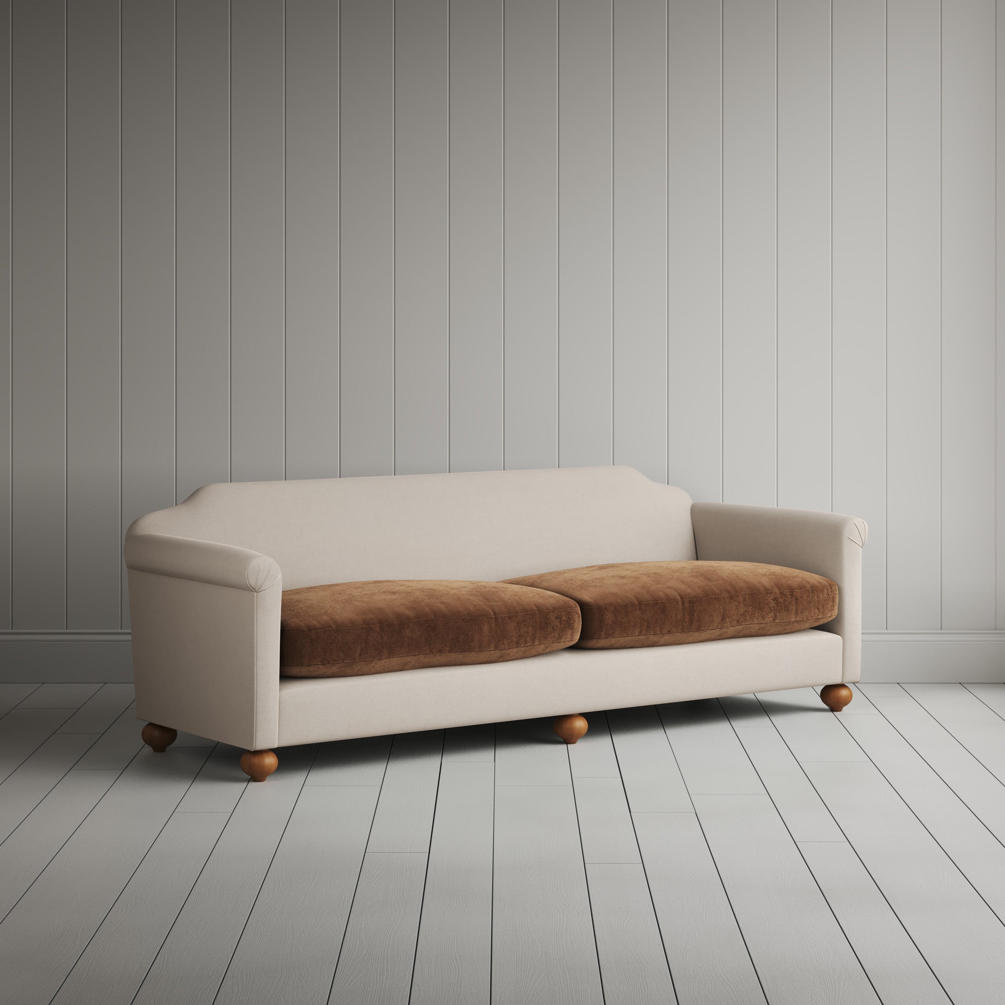  Dolittle 4 seater sofa in Laidback Linen Dove Frame and Classic Corduroy Tobacco Frame 