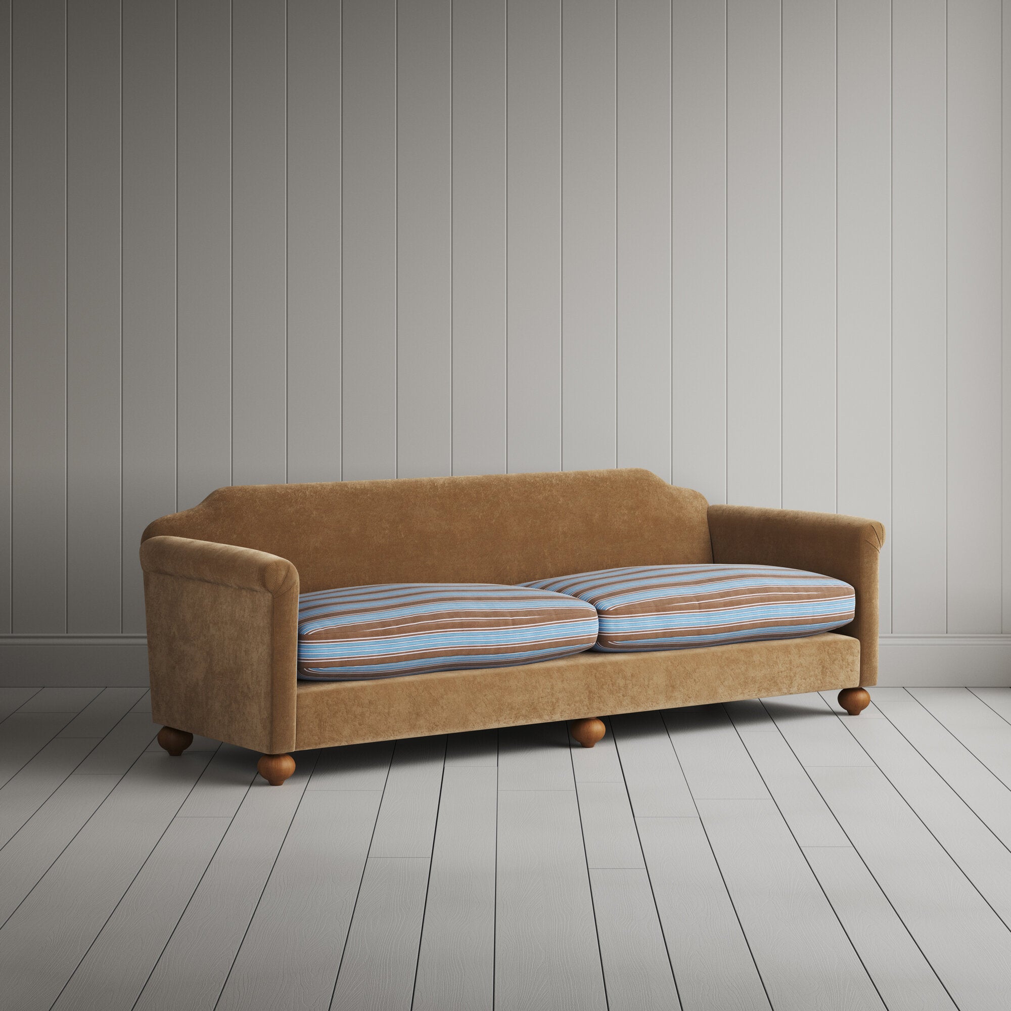  Dolittle 4 seater sofa in Classic Corduroy Stone Beige Frame and Regatta Blue Seat 