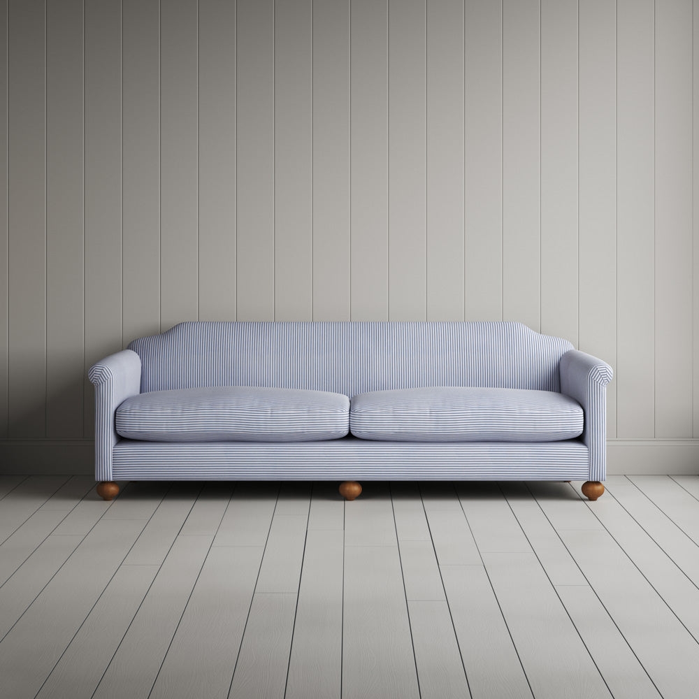  Front Profile of Dolittle 4 Seater Sofa in Ticking Cotton, Aqua Brown 