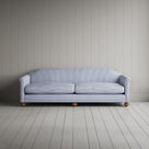 Front Profile of Dolittle 4 Seater Sofa in Ticking Cotton, Aqua Brown