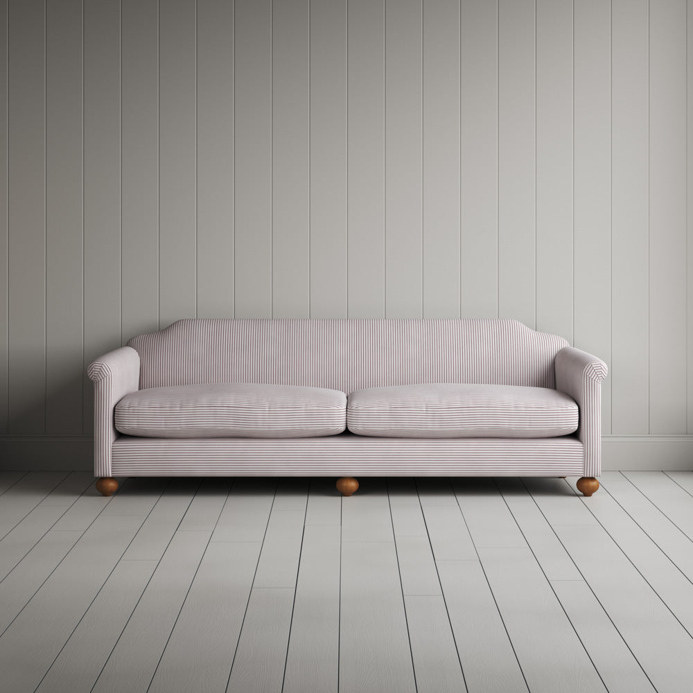  Front Profile of Dolittle 4 Seater Sofa in Ticking Cotton, Berry 