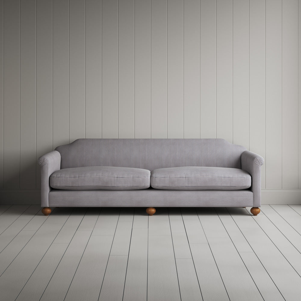 Front Profile of Dolittle 4 Seater Sofa in Ticking Cotton, Blue Brown