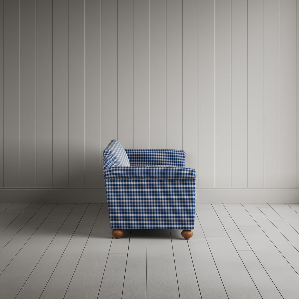 Side Profile of Dolittle 4 Seater Sofa in Well Plaid Cotton, Blue Brown