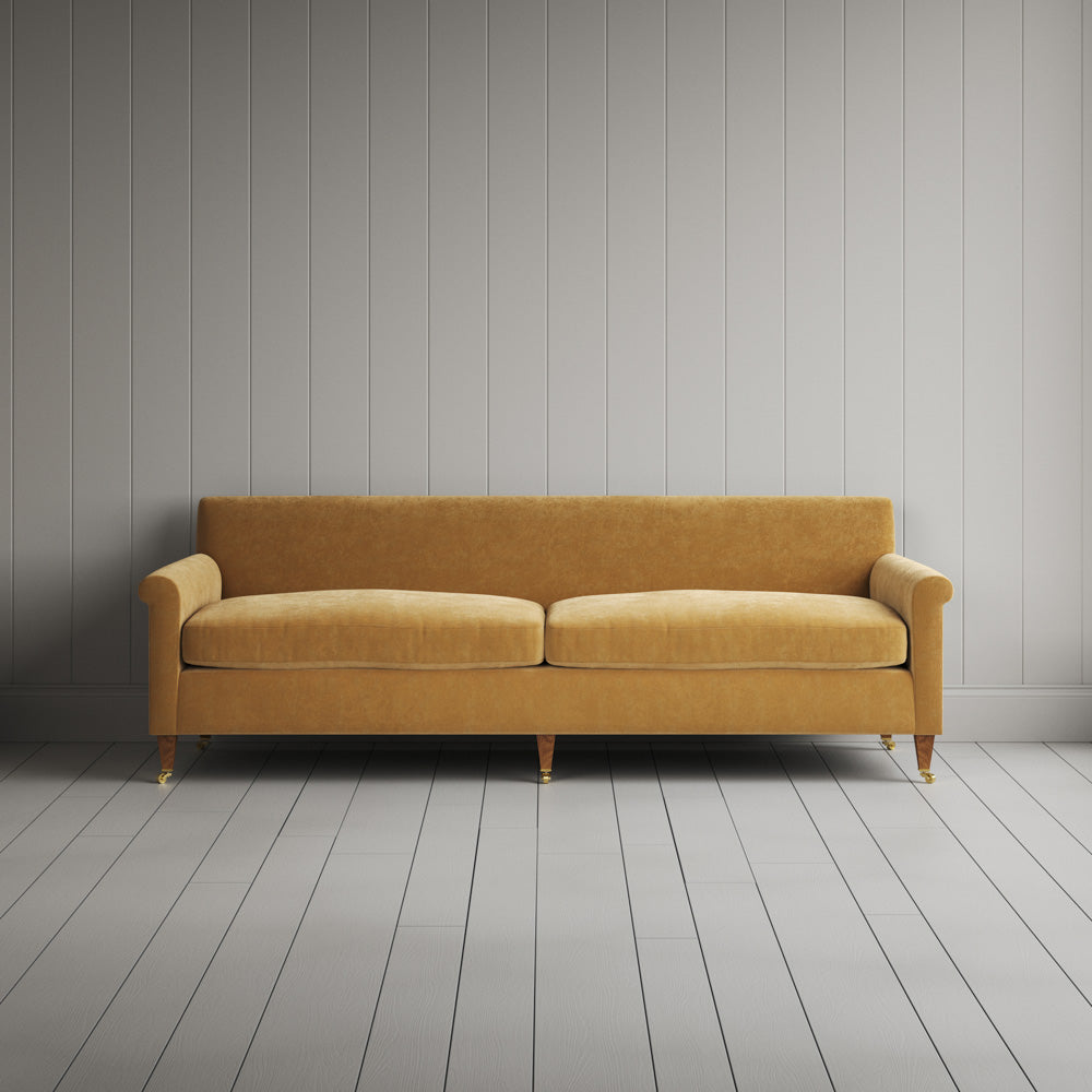 Idler 4 seater sofa in classic corduroy wheat, full front view by Nicola Harding.