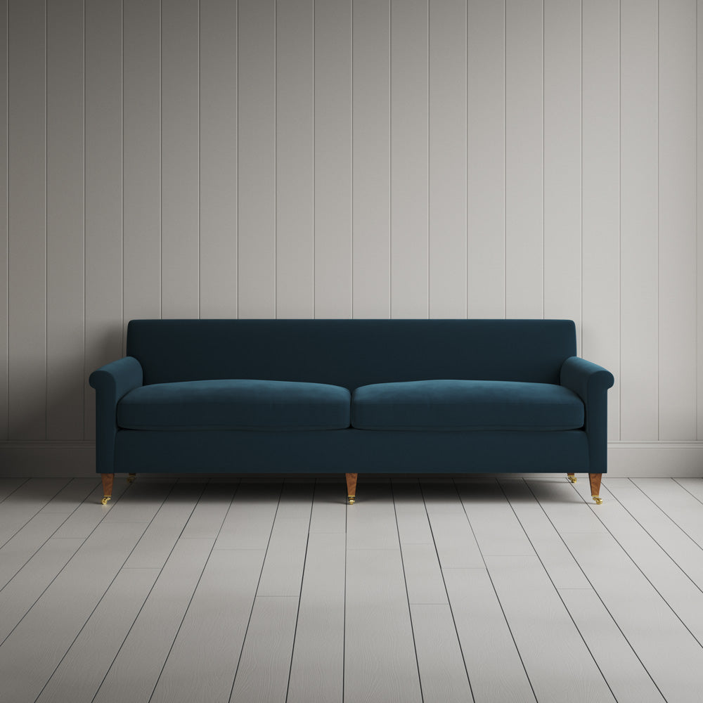  Front view of Idler 4 seater sofa in Intelligent Velvet Aegean 