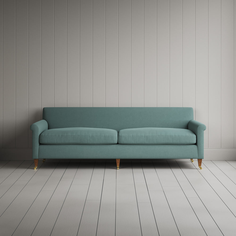  Front view of Idler 4 seater sofa in Laidback Linen Cerulean 