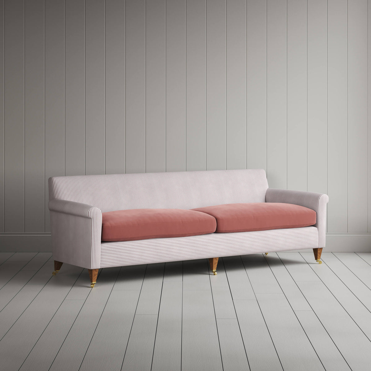 Angled view of the Ticking Berry 4-seater Idler sofa by NiX
