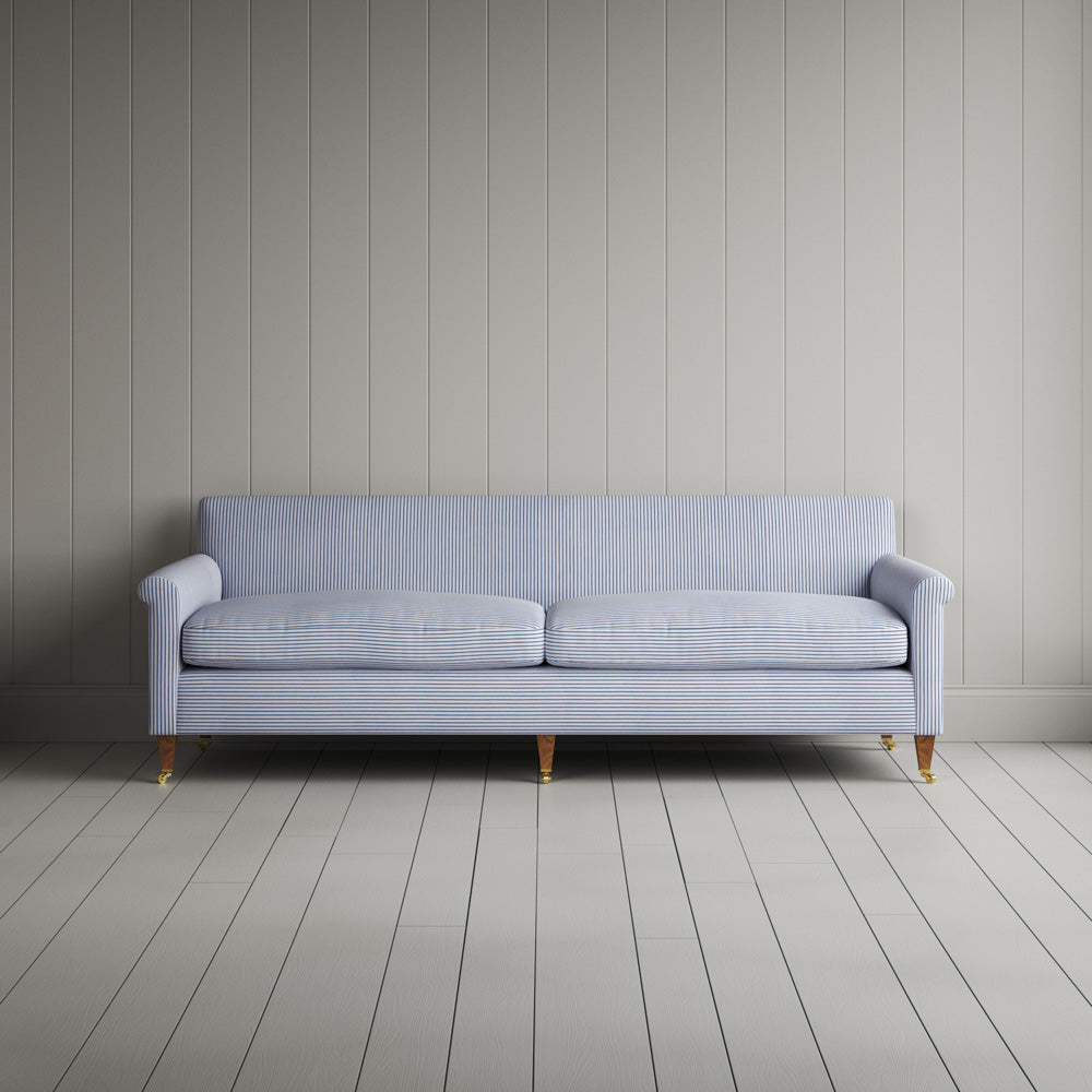  Front View of Idler 4 Seater Sofa in Ticking Cotton, Aqua Brown 
