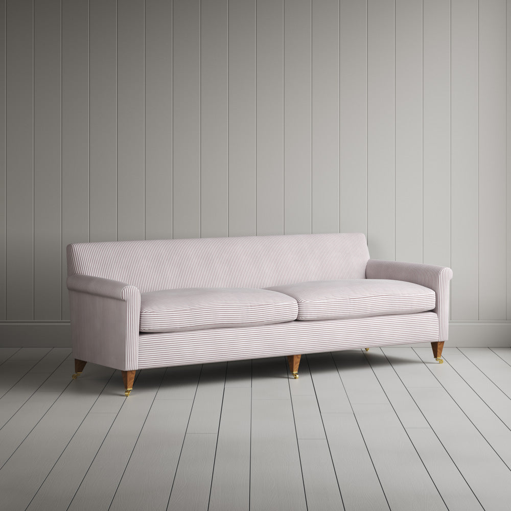 Idler 4 Seater Sofa in Ticking Cotton, Berry