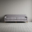 Front View of Idler 4 Seater Sofa in Ticking Cotton, Blue Brown