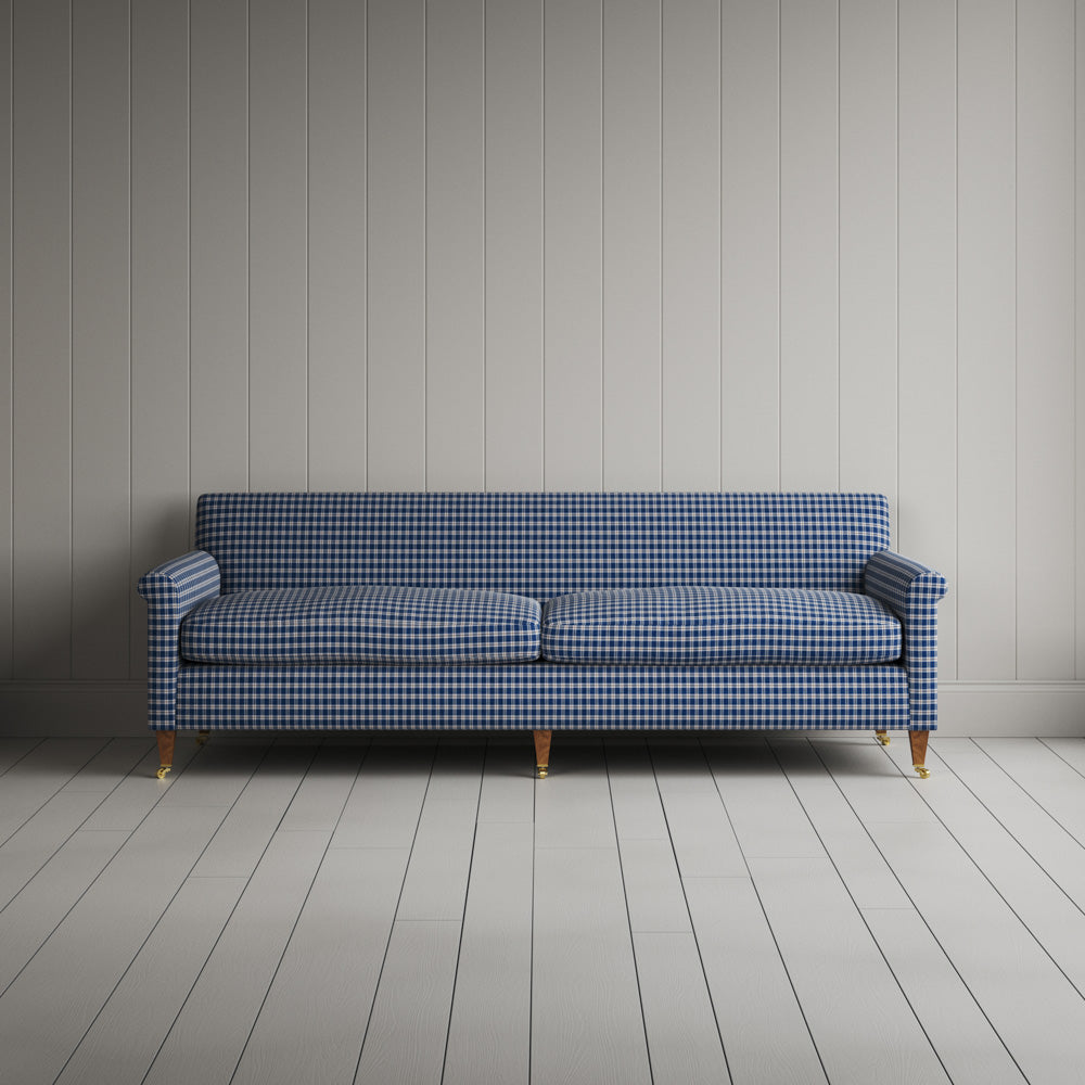  Front View of Idler 4 Seater Sofa in Well Plaid Cotton, Blue Brown 