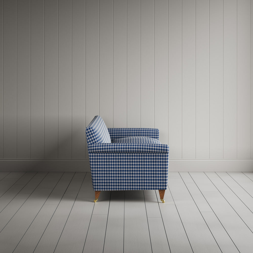  Side View of Idler 4 Seater Sofa in Well Plaid Cotton, Blue Brown 