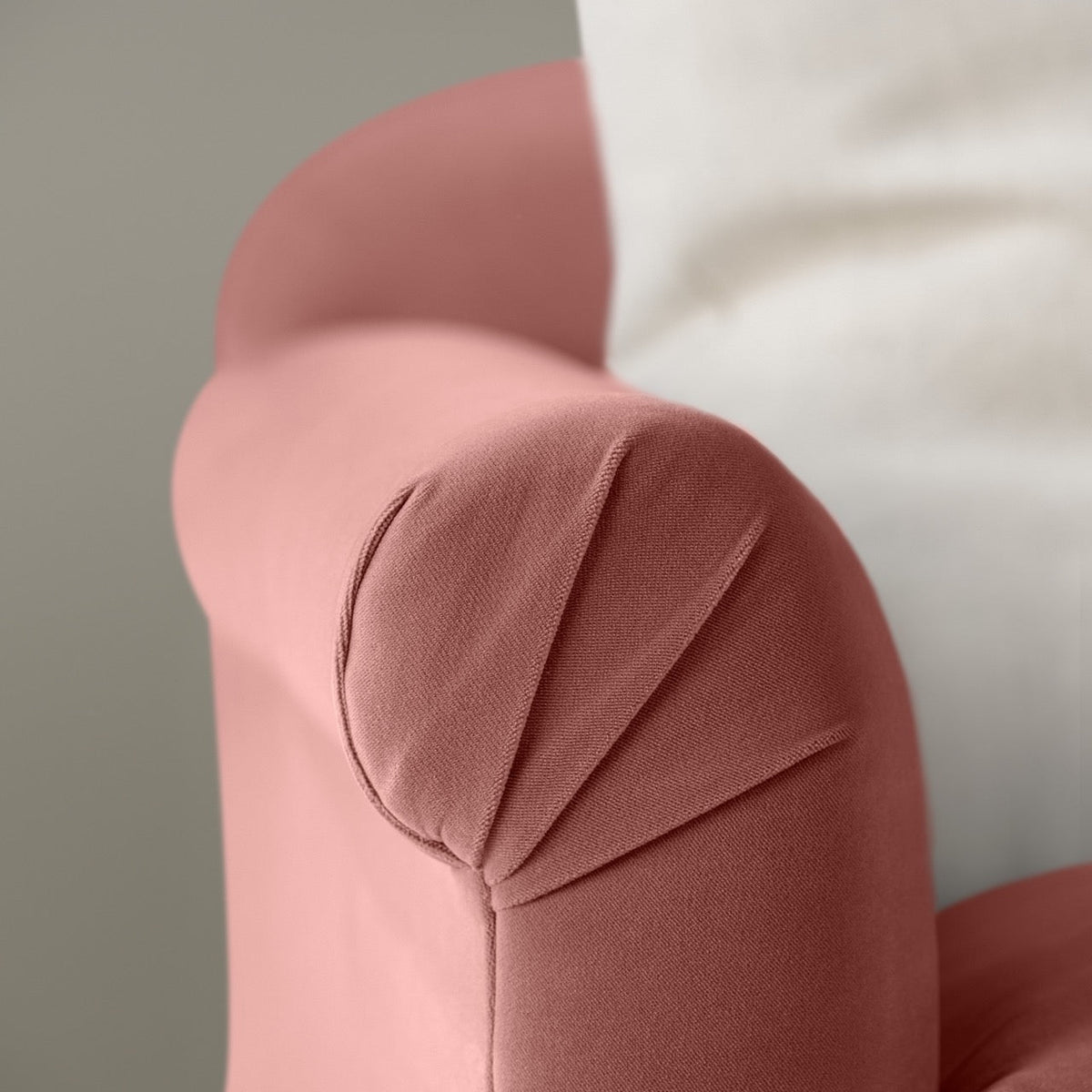 Dolittle 4 seater Sofa in Intelligent Velvet Damson, Arm Design Closeup - Nicola Harding