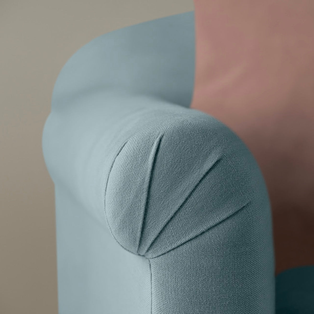Dolittle Big Love Seat cerulean linen armrest detail shot by NiX.