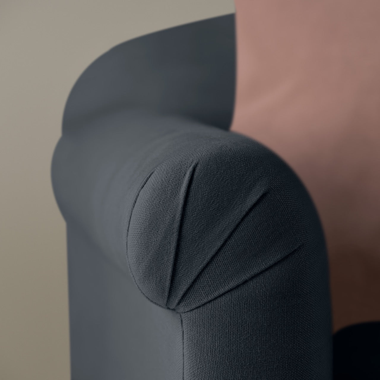  Dolittle Big Love Seat midnight linen armrest detail shot by NiX. 