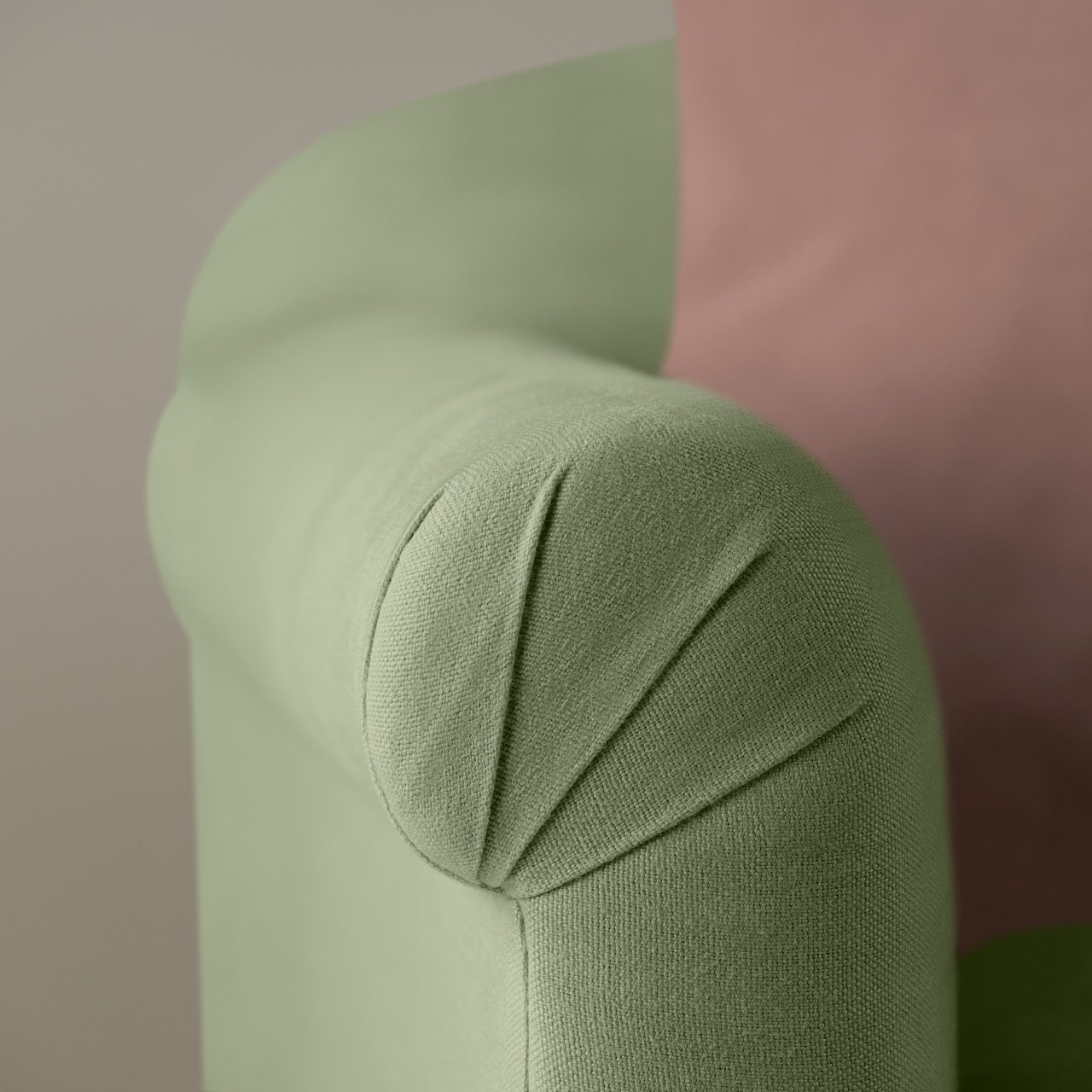  Dolittle Big Love Seat moss linen armrest detail shot by NiX. 