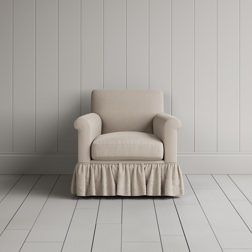  Front View of Curtain Call Armchair in Laidback Linen Dove 