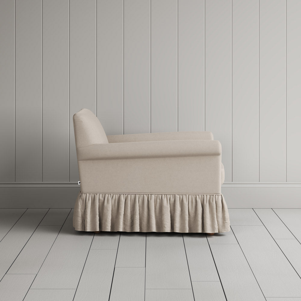  Side View of Curtain Call Armchair in Laidback Linen Dove 