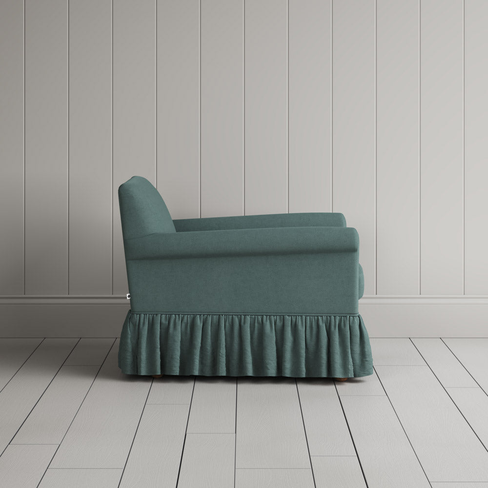 Side View of Curtain Call Armchair in Laidback Linen Mineral