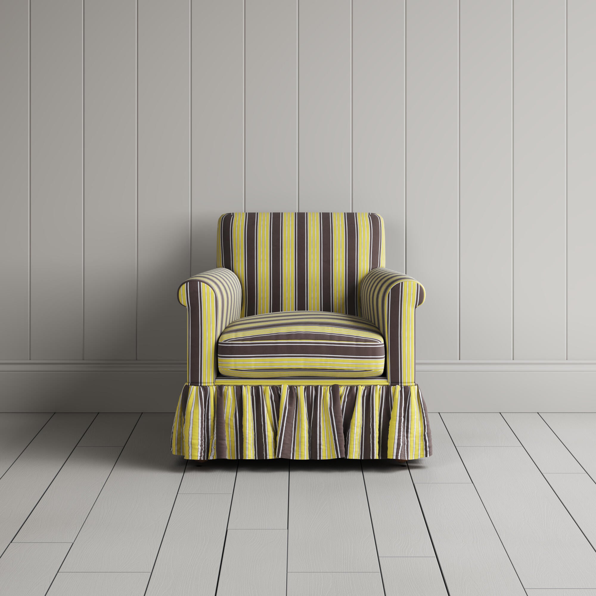  Front View of Curtain Call Armchair in Regatta Cotton, Custard 