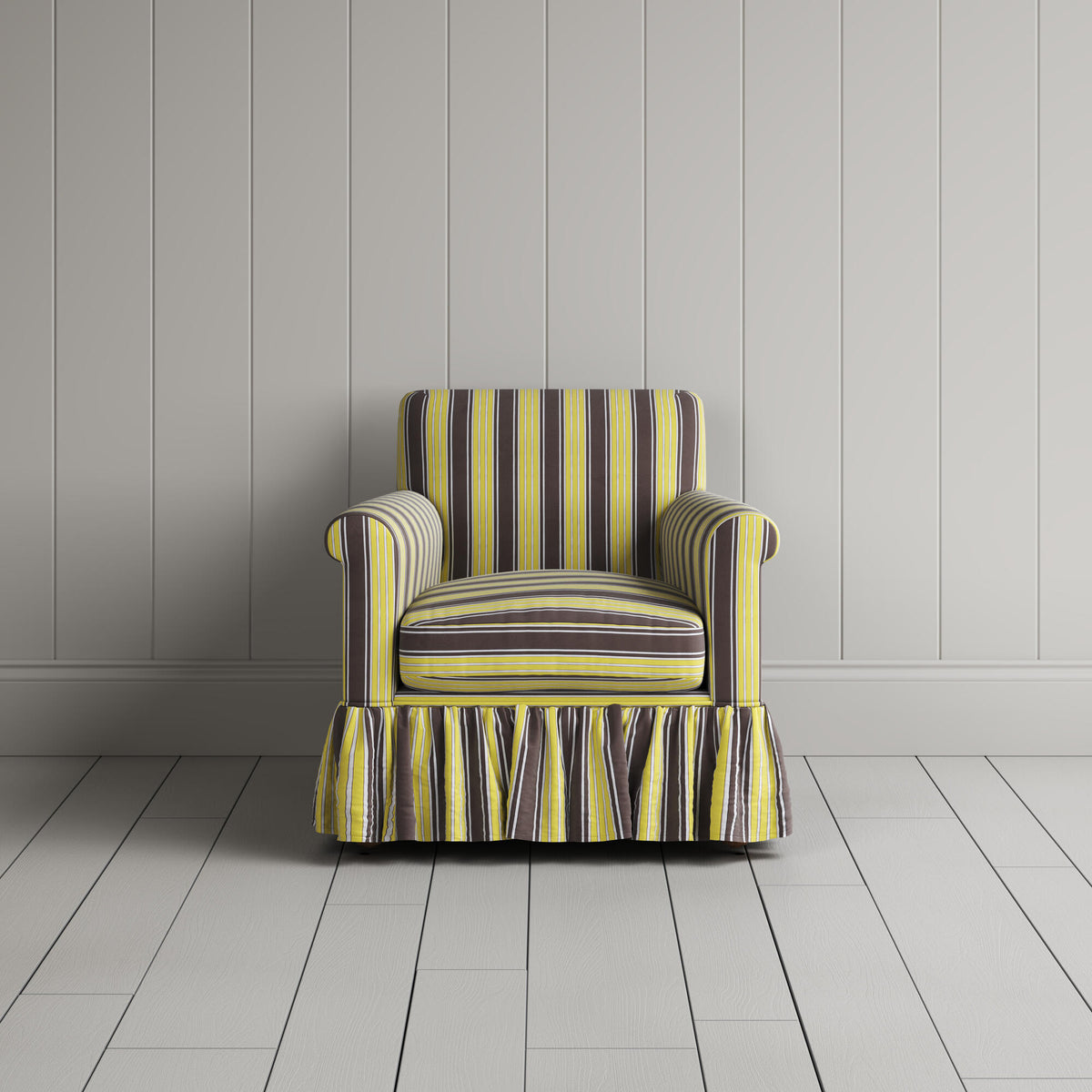 Front View of Curtain Call Armchair in Regatta Cotton, Custard