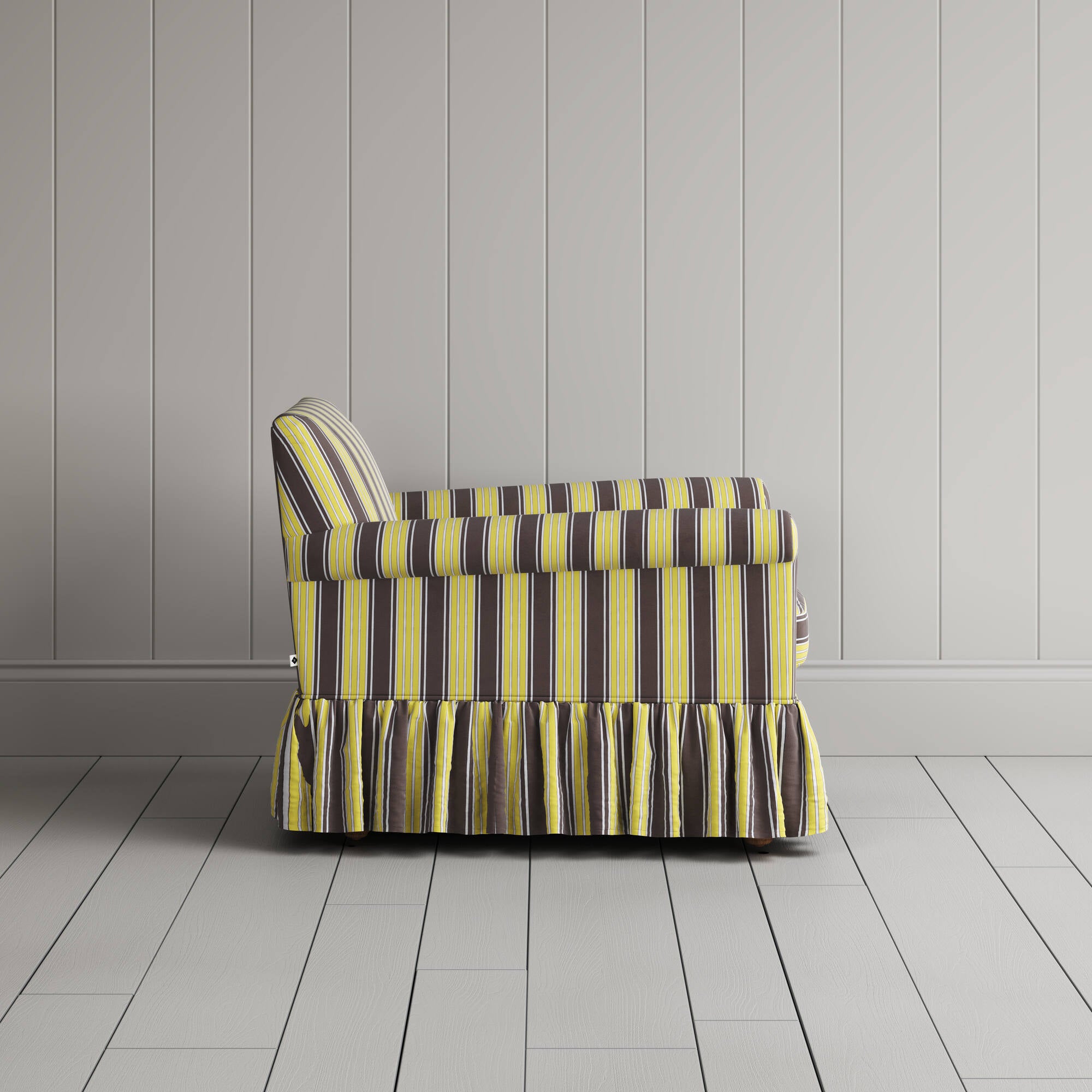  Side View of Curtain Call Armchair in Regatta Cotton, Custard 