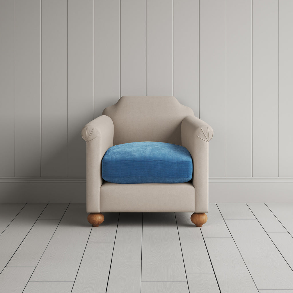  Dolittle Armchair in Laidback Linen Dove Frame and Classic Corduroy Harbour Blue Seat 