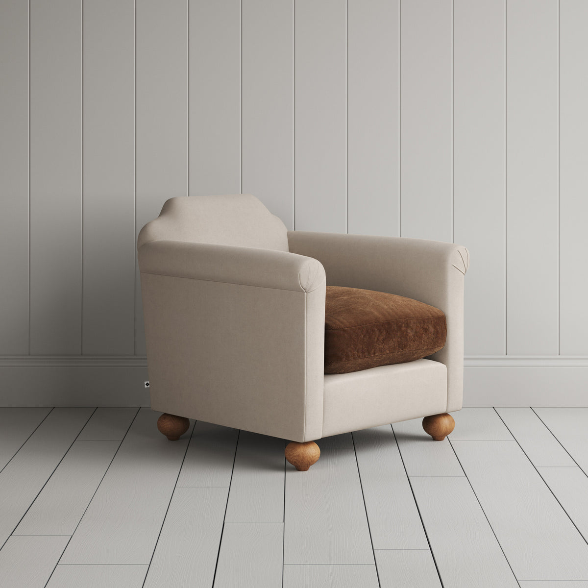 Dolittle Armchair in Laidback Linen Dove Frame and Classic Corduroy Tobacco Seat