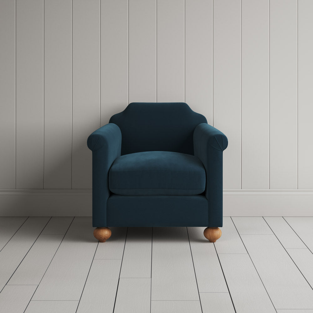  Front View of Dolittle Armchair in Intelligent Velvet Aegean 
