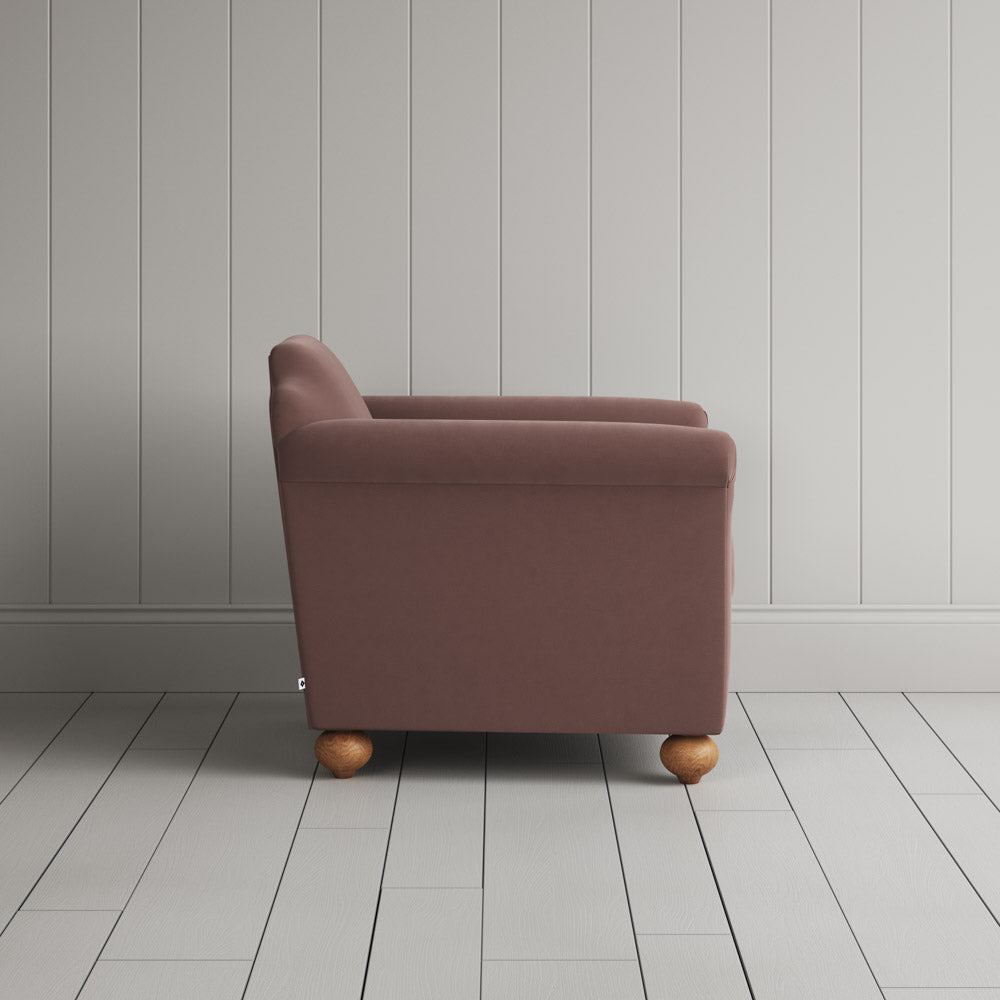  Side View of Dolittle Armchair in Intelligent Velvet Dusky Pink 