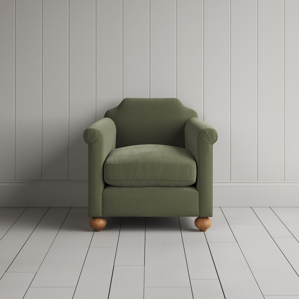 Front View of Dolittle Armchair in Intelligent Velvet Green Tea