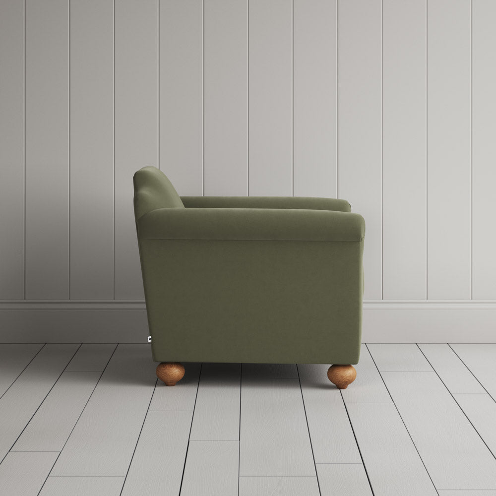 Side View of Dolittle Armchair in Intelligent Velvet Green Tea