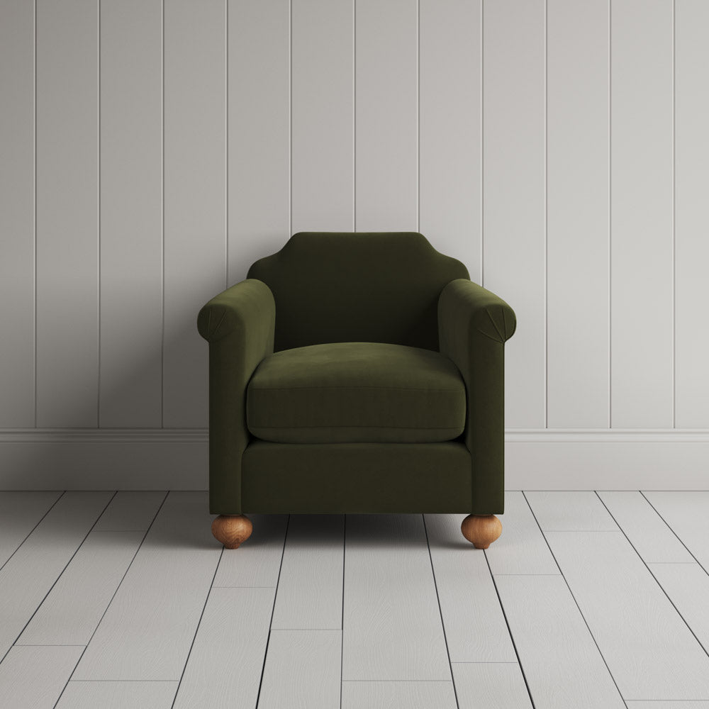 Front View of Dolittle Armchair in Intelligent Velvet Juniper