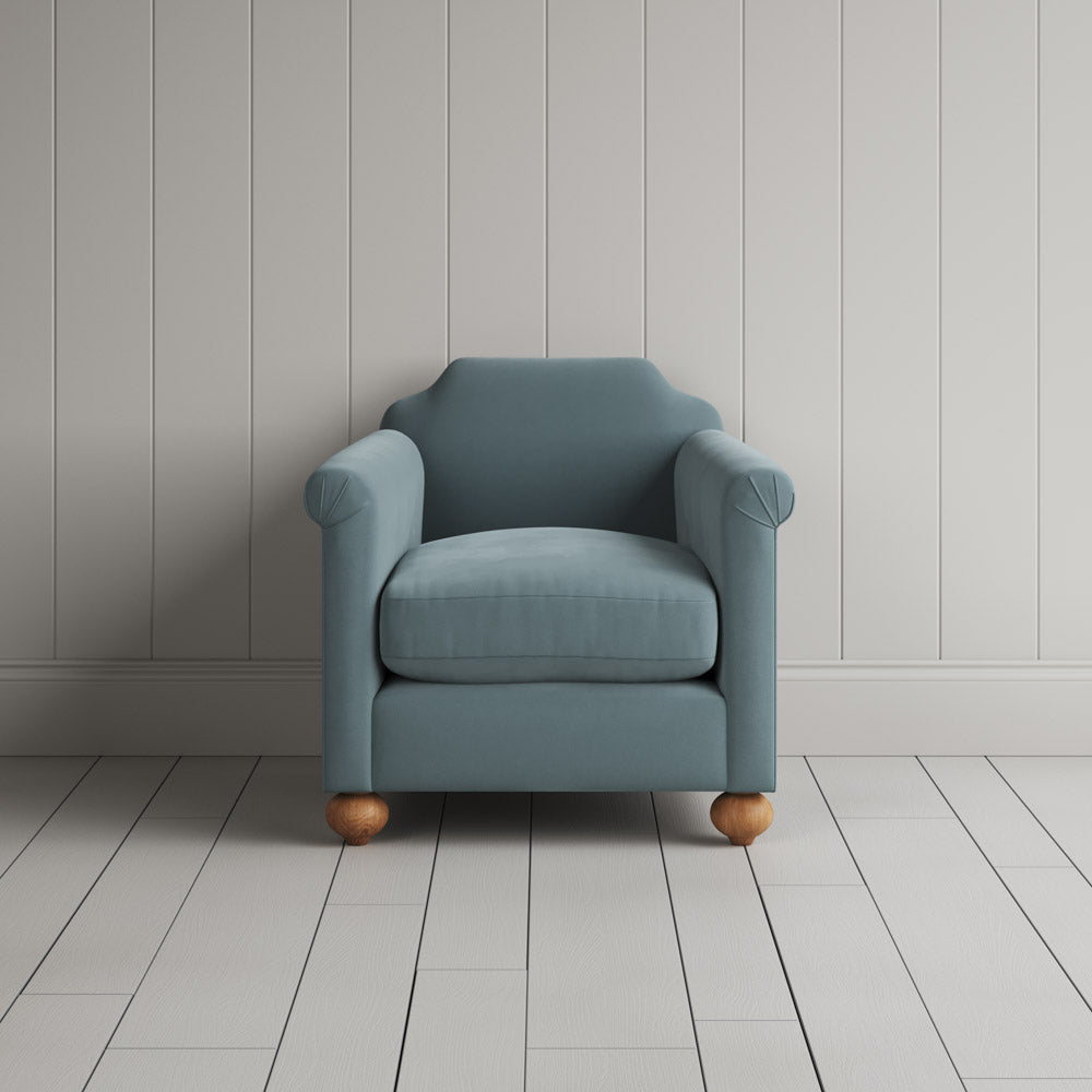 Front View of Dolittle Armchair in Intelligent Velvet Mineral