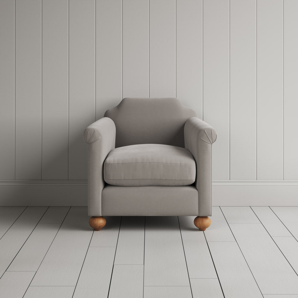 Front View of Dolittle Armchair in Intelligent Velvet Moonstone