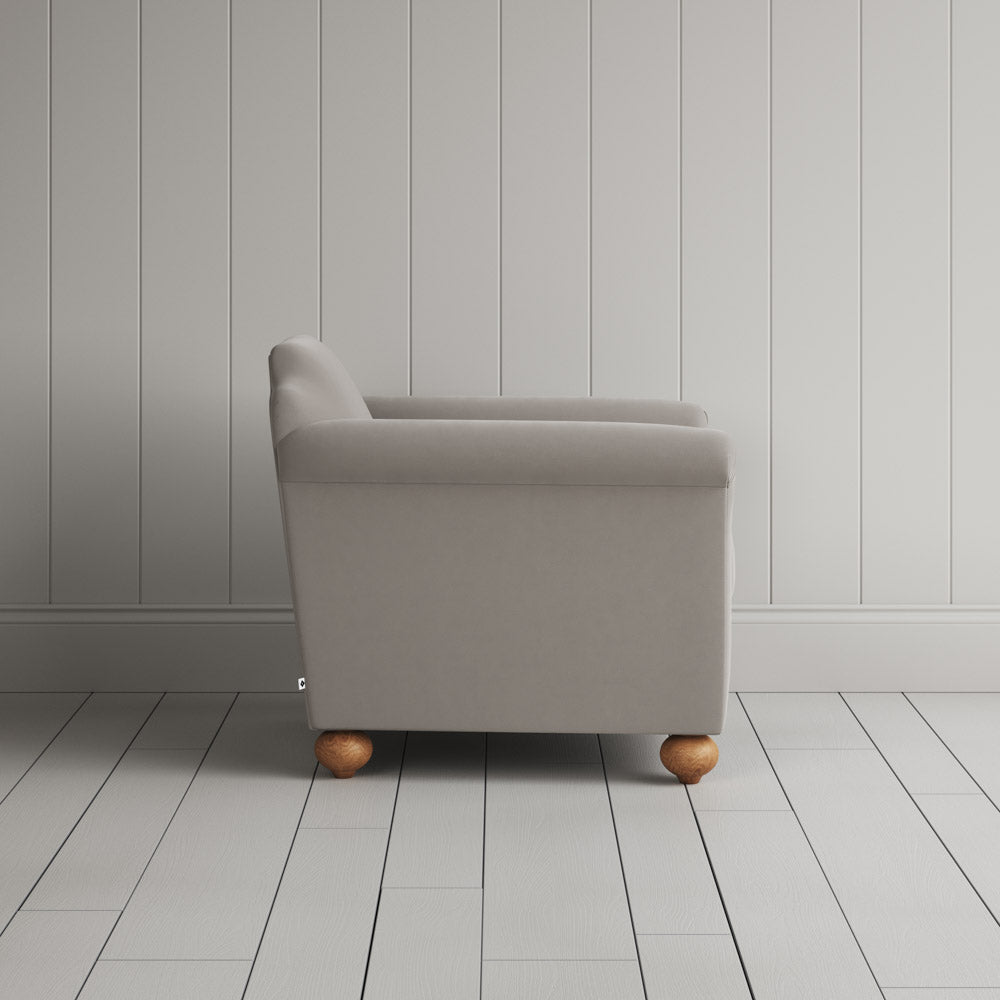  Side View of Dolittle Armchair in Intelligent Velvet Moonstone 