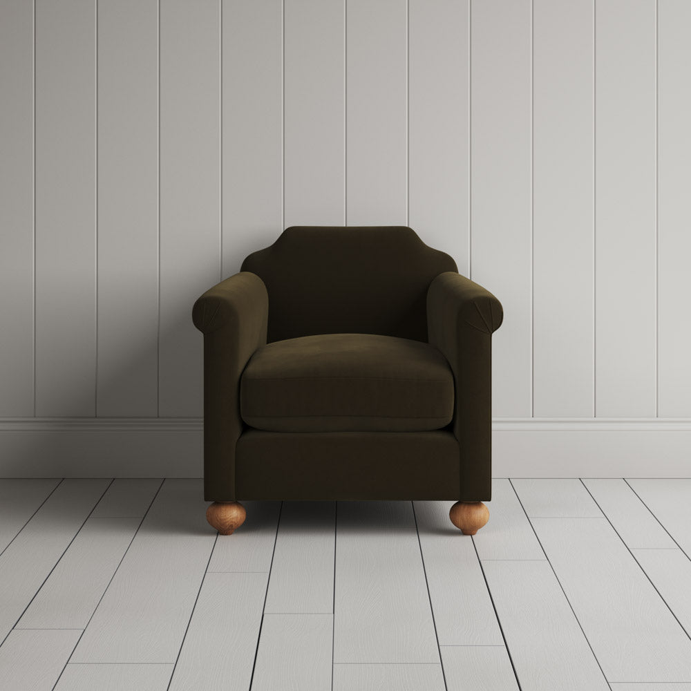  Front View of Dolittle Armchair in Intelligent Velvet Seaweed 