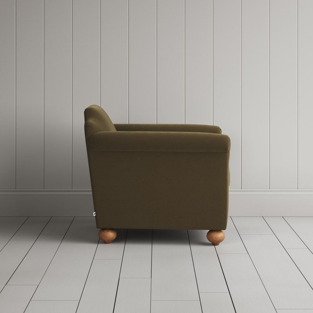 Side View of Dolittle Armchair in Intelligent Velvet Sepia
