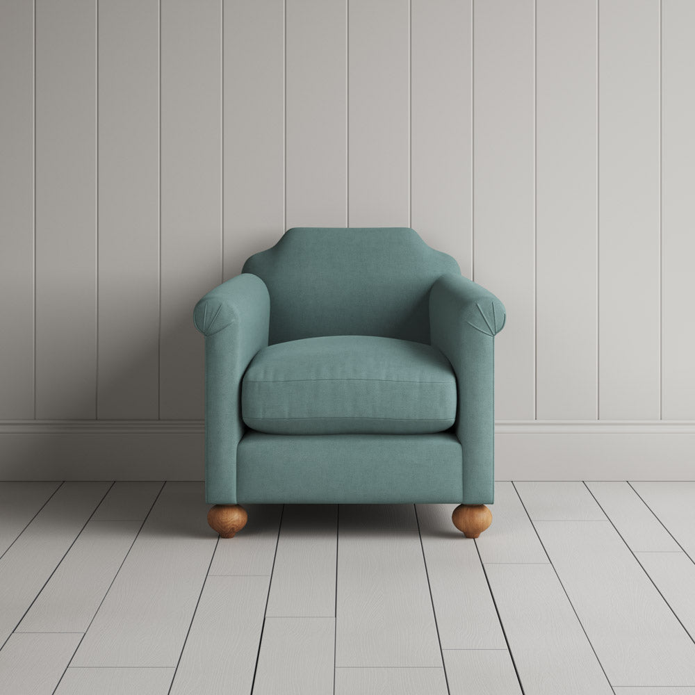  Front View of Dolittle Armchair in Laidback Linen Cerulean 