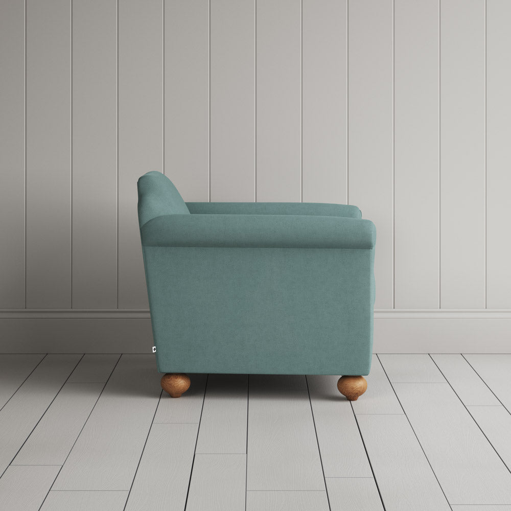 Side View of Dolittle Armchair in Laidback Linen Cerulean 