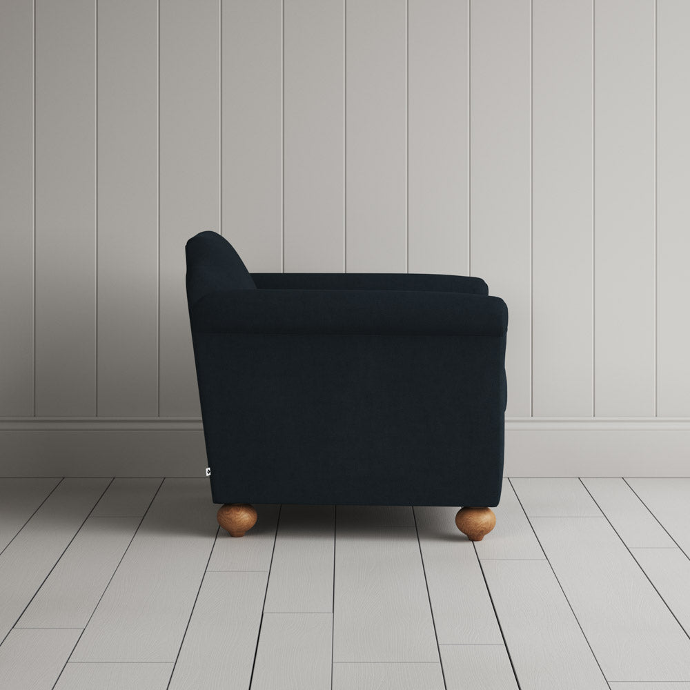 Side View of Dolittle Armchair in Laidback Linen Midnight