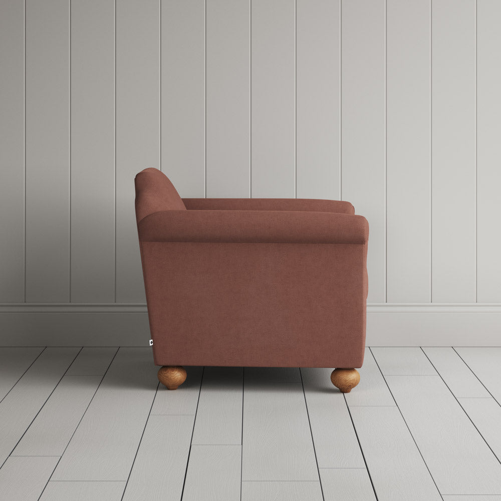 Side View of Dolittle Armchair in Laidback Linen Sweet Briar